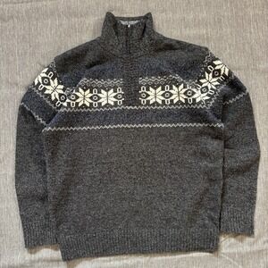 Vintage Grey Knit Quarter Zip with Snowflake Design - M
